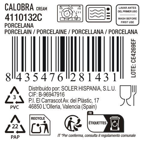 La Mediterranea Mug Calobra Crema 100 cc (6,3 cm ancho x 6,8 cm alto x 9 cm largo) (36 Unidades)