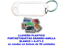 Llavero Portaetiquetas de Plástico Blanco 38x60mm con Anilla
