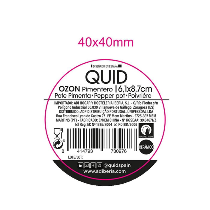 Pimentero Cerámico Ozon Quid 6,1x6,1x8,7 cm (12 Unidades)