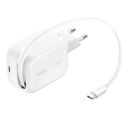 Belkin BOOST Charge Pro 45W Dual GaN con cable USB-C retráctil Blanco