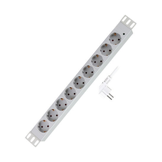 LogiLink PDU de 19 pulgadas 9er Steckdosenleiste Gris claro