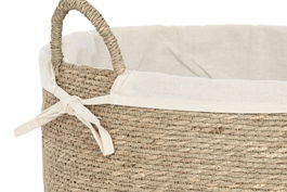 DKD Home Decor Cesta Cottage Natural Blanco 42 x 42 x 32 cm, Set de 2 Piezas, Seagrass y Algodon