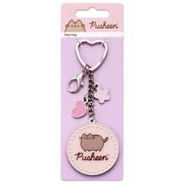 THE CARAT SHOP Llavero Pusheen de esmalte rosa y tono plateado con dos mini charms y anilla de corazón