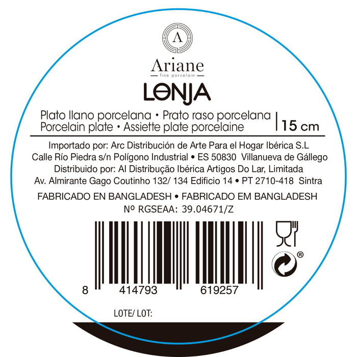 Plato Llano Porcelana Decor Ariane 15 cm Plato Llano Porcelana Decor Ariane 15 cm