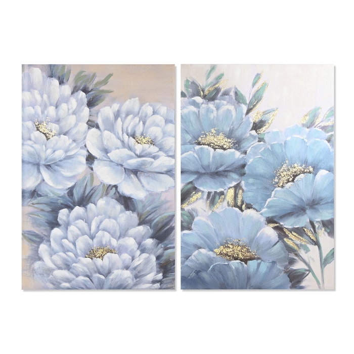 DKD Home Decor Cuadro Lienzo MDF Hortensias Pack de 2 unidades
