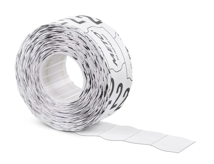Meto Etiquetas onduladas 22x12 mm lisa removible blanca rollo 1500 etiquetas Meto Etiquetas onduladas 22x12 mm lisa removible blanca rollo 1500 etiquetas