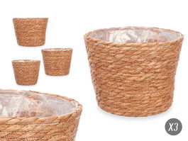 Giftdecor Set 3 Cestos Redondos Esparto Medianos Pequeños 23x18x23cm Natural (Set de 8)