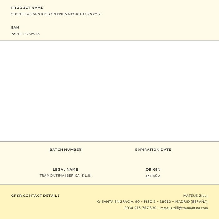 Tramontina Cuchillo carnicero Plenus 7" 17,78 cm acero inoxidable mango polipropileno negro