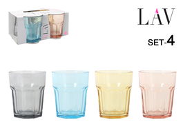 LAV Set 4 Vasos 305cc Aras Color 8.5 x 10 x 8.5 cm (6 Cajas)