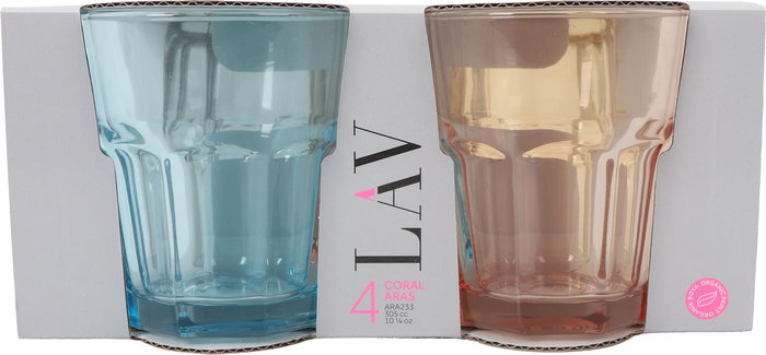 LAV Set 4 Vasos 305cc Aras Color 8.5 x 10 x 8.5 cm (6 Cajas)