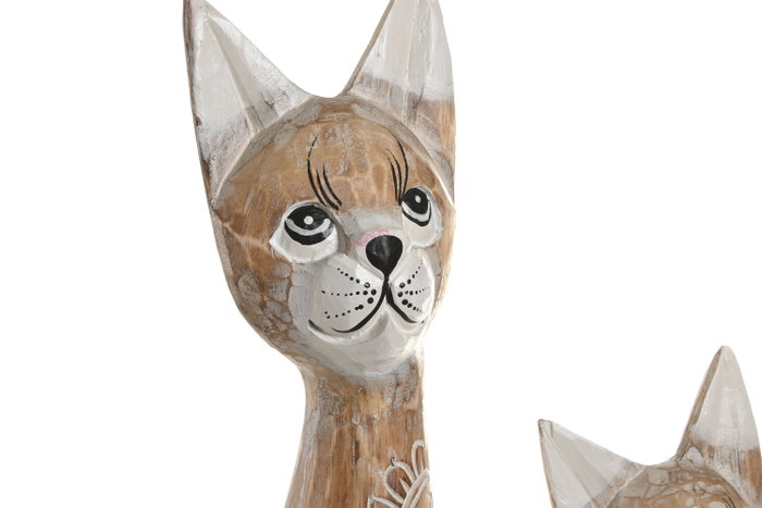 DKD Home Decor Set de 3 Figuras de Gatos en Albasia Natural y Blanco DKD Home Decor Set de 3 Figuras de Gatos en Albasia Natural y Blanco