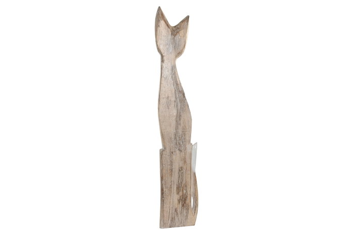 DKD Home Decor Set de 3 Figuras de Gatos en Albasia Natural y Blanco DKD Home Decor Set de 3 Figuras de Gatos en Albasia Natural y Blanco