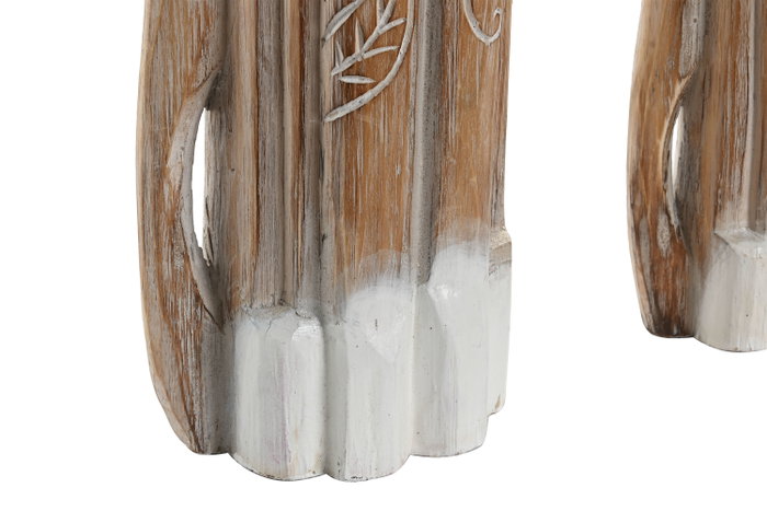 DKD Home Decor Set de 3 Figuras de Gatos en Albasia Natural y Blanco DKD Home Decor Set de 3 Figuras de Gatos en Albasia Natural y Blanco