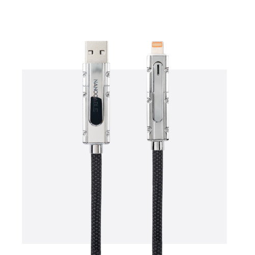 Nanocable Cable USB 2.0 con Cabezales Intercambiables USB-C+USB-A a Lightning+USB-C 27W 1m Negro/Gris