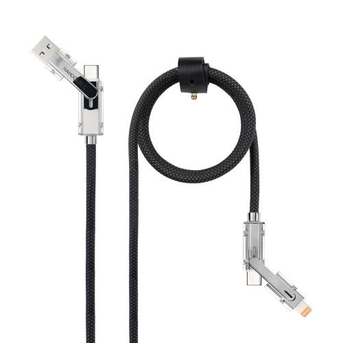 Nanocable Cable USB 2.0 con Cabezales Intercambiables USB-C+USB-A a Lightning+USB-C 27W 1m Negro/Gris