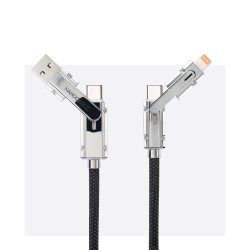 Nanocable Cable USB 2.0 con Cabezales Intercambiables USB-C+USB-A a Lightning+USB-C 27W 1m Negro/Gris