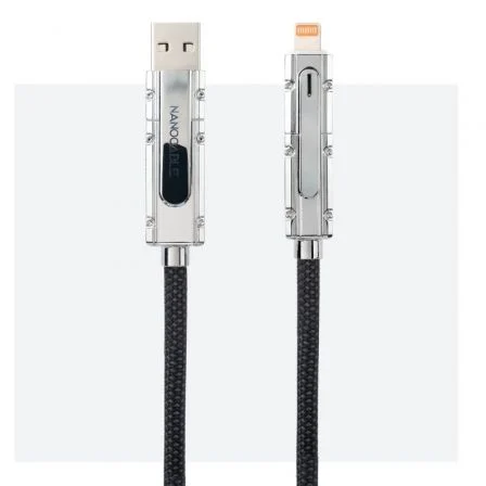 Nano Cable Cable USB 2.0 Tipo-C 10.01.2601 - Cabezales Intercambiables USB-C/USB-A a Lightning/USB-C, 27W, 480Mbps, Mallado Algodón, 1m, Negro/Gris con LED