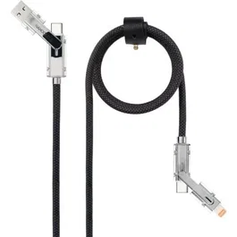 Nano Cable Cable USB 2.0 Tipo-C 10.01.2601 - Cabezales Intercambiables USB-C/USB-A a Lightning/USB-C, 27W, 480Mbps, Mallado Algodón, 1m, Negro/Gris con LED