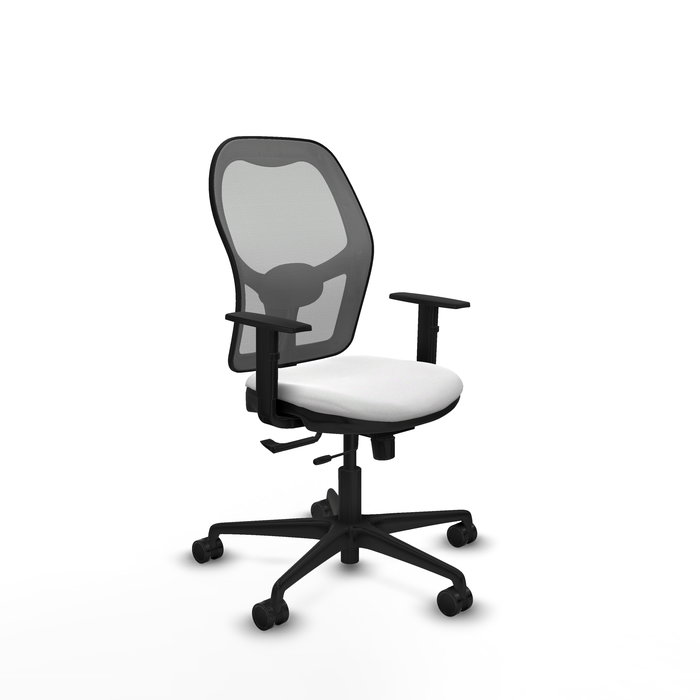 Silla de oficina Jorquera con mecanismo Sincro/Traslack tapizada con Tela color Blanco y malla color Gris. Equipada con lumbar 1D, Brazos 1D y Ruedas 65mm nailon Silla de oficina Jorquera con mecanismo Sincro/Traslack tapizada con Tela color Blanco y malla color Gris. Equipada con lumbar 1D, Brazos 1D y Ruedas 65mm nailon