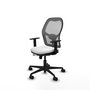 Silla de oficina Jorquera con mecanismo Sincro/Traslack tapizada con Tela color Blanco y malla color Gris. Equipada con lumbar 1D, Brazos 1D y Ruedas 65mm nailon