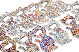 DKD Home Decor Iman Shabby Gato - Lote de 72 Unidades - Azul y Blanco - Dimensiones 0.5 x 11.3 xオ6.5 cm