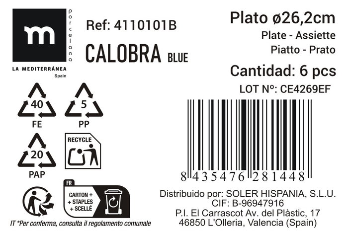 La Mediterranea Plato Llano Calobra Azul Ø26,2cm