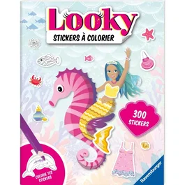 Ravensburger RAV9783380990727 - Libro de pegatinas y colorear Looky, diseño de moda con sirenas, 24 páginas, para niños de 4 años o más