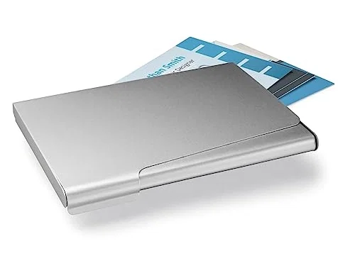 Durable Tarjetero de Aluminio para 20 Tarjetas de Visita, Plata
