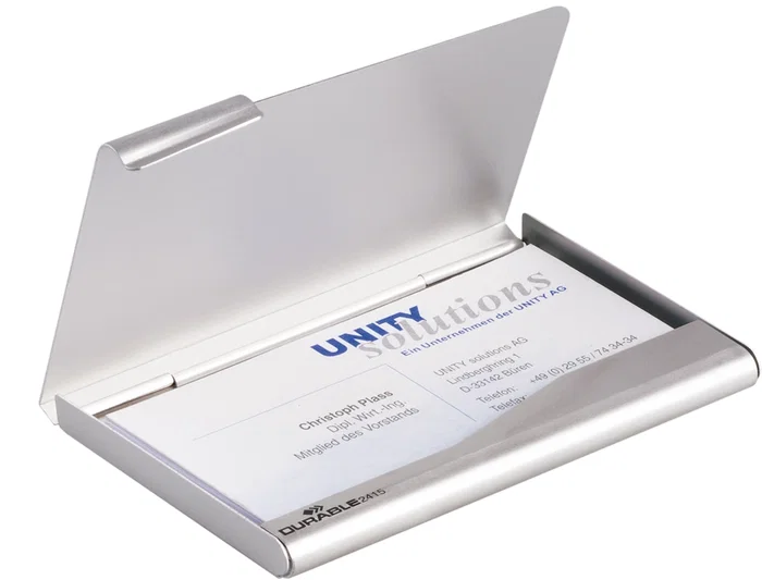 Durable Tarjetero de Aluminio para 20 Tarjetas de Visita 55x90mm, Plata, 100x65mm