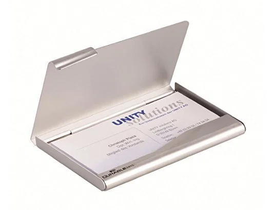 Durable Tarjetero de Aluminio para 20 Tarjetas de Visita, Plata