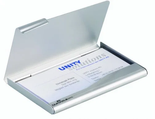 Durable Tarjetero de Aluminio para 20 Tarjetas de Visita, Plata