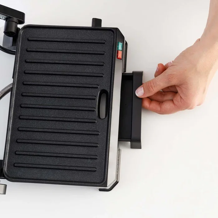 Taurus MyGrill Legend 968146000 Grill Eléctrico de Contacto y Plancha, 1000W, Apertura 180º, Placas Antiadherentes, Bandeja Recogegrasas Extraíble, Negro/Acero