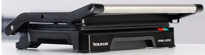 Taurus MyGrill Legend 968146000 Grill Eléctrico de Contacto y Plancha, 1000W, Apertura 180º, Placas Antiadherentes, Bandeja Recogegrasas Extraíble, Negro/Acero