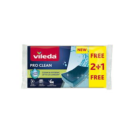 Vileda FCE Pro Clean Estropajo con Enzimas Naturales, Azul, Pack 2+1, 5 Veces Más Absorbente