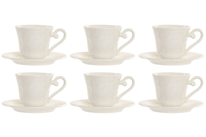 DKD Home Decor Pengjia flower 2025 Set de 6 Tazas de Café Porcelana y Bambú Blanco Natural 20 x 25 x 22 cm 90ml Apto microondas y lavavajillas