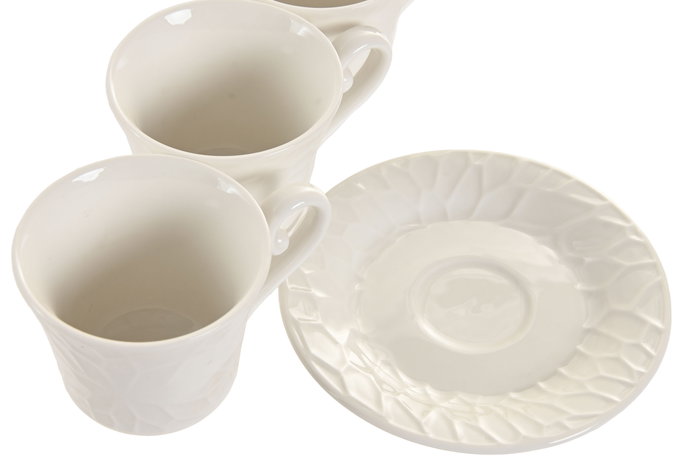 DKD Home Decor Pengjia flower 2025 Set de 6 Tazas de Café Porcelana y Bambú Blanco Natural 20 x 25 x 22 cm 90ml Apto microondas y lavavajillas