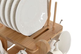 DKD Home Decor Pengjia flower 2025 Set de 6 Tazas de Café Porcelana y Bambú Blanco Natural 20 x 25 x 22 cm 90ml Apto microondas y lavavajillas