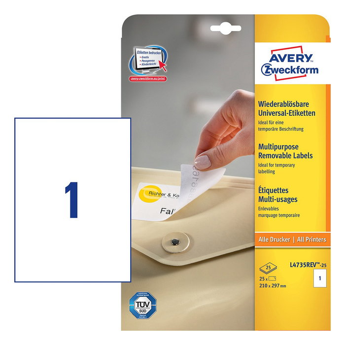 AVERY Zweckform L4735REV-25 blanco 210,0 x 297,0 mm AVERY Zweckform L4735REV-25 blanco 210,0 x 297,0 mm