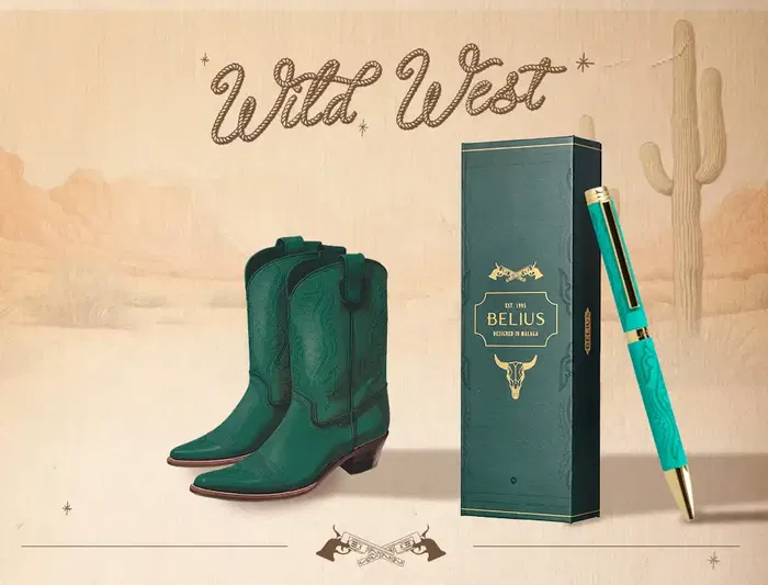 Belius Wild West Bolígrafo Aluminio Verde Dorado Tinta Azul 1mm