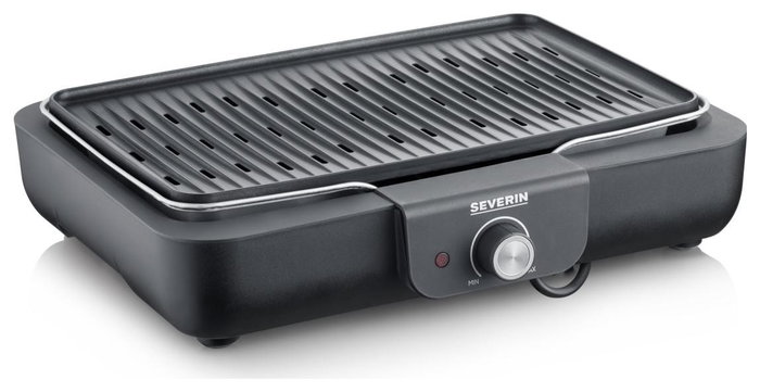 Severin PG8556 Barbacoa de mesa eléctrica con placa grill antiadherente estriada