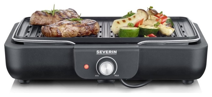 Severin PG8556 Barbacoa de mesa eléctrica con placa grill antiadherente estriada