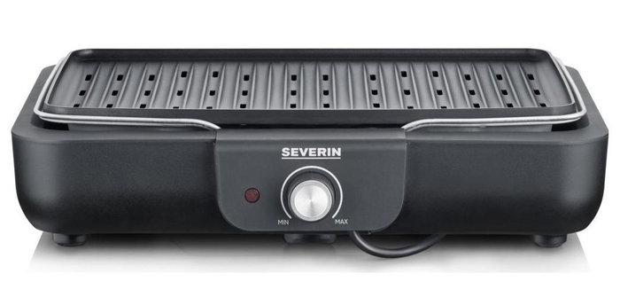 Severin PG8556 Barbacoa de mesa eléctrica con placa grill antiadherente estriada