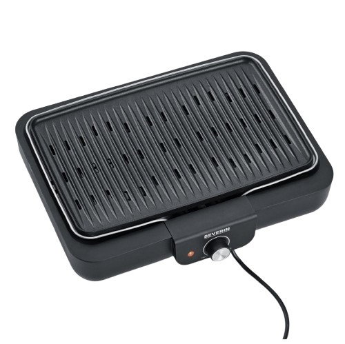 Severin PG8556 Barbacoa de mesa eléctrica con placa grill antiadherente estriada