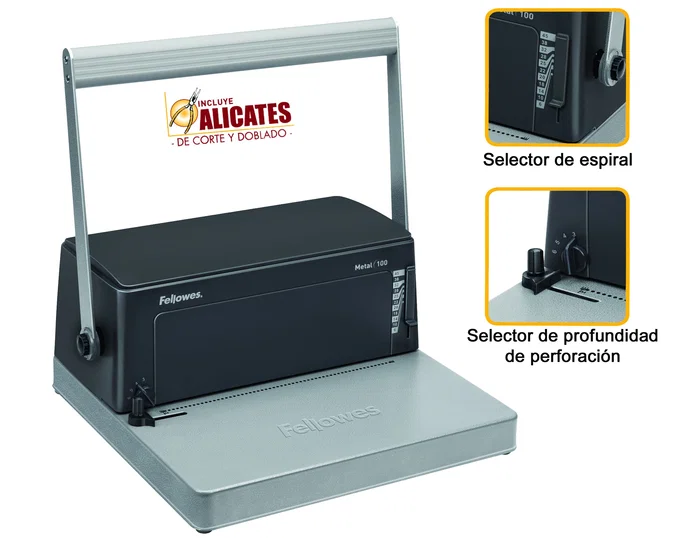 Fellowes Encuadernadora ESP-100 Espiral 5:1 Perfora 20 Hojas A4, Encuaderna 450 Hojas