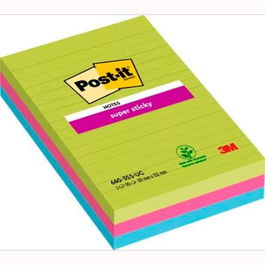 Post-It Bloc Notas Adhesivas Super Sticky Con Líneas 90H Formato Grande 102x152 C-Surtidos Paquete 3 Ud