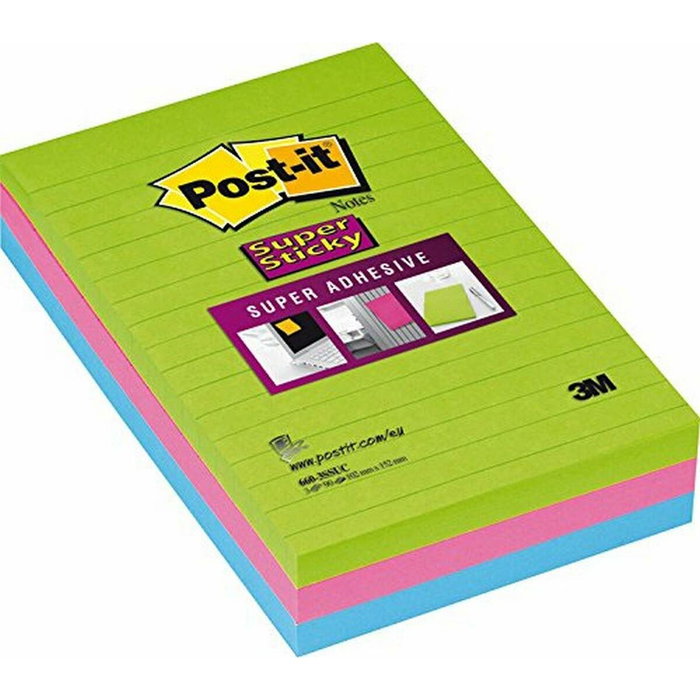 Post-it Blocs de Notas Adhesivas Super Sticky con Líneas Formato Grande, Pack de 3 Post-it Blocs de Notas Adhesivas Super Sticky con Líneas Formato Grande, Pack de 3