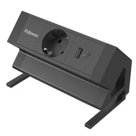Fellowes 100137172 Regleta Sobremesa 1 Toma AC, 1 USB-A 18W, 1 USB-C 30W, Fácil Instalación, Cable 2m, Negro