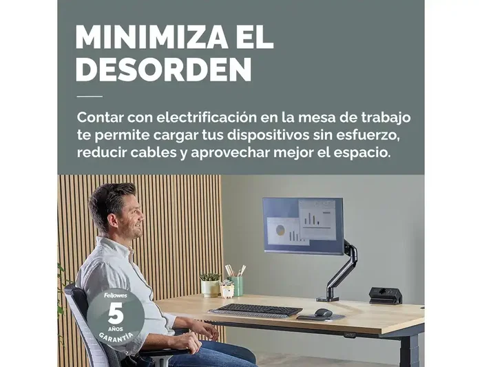 Fellowes Regleta de Sobremesa 1 Toma + USB-A + USB-C 30W, con Abrazadera y Cable de 2m, Negro Fellowes Regleta de Sobremesa 1 Toma + USB-A + USB-C 30W, con Abrazadera y Cable de 2m, Negro
