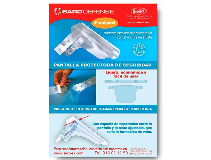 Saro Protector Facial Transparente Glasspack 400 mc Cinta Ajustable Evita Vaho 330 x 235 mm
