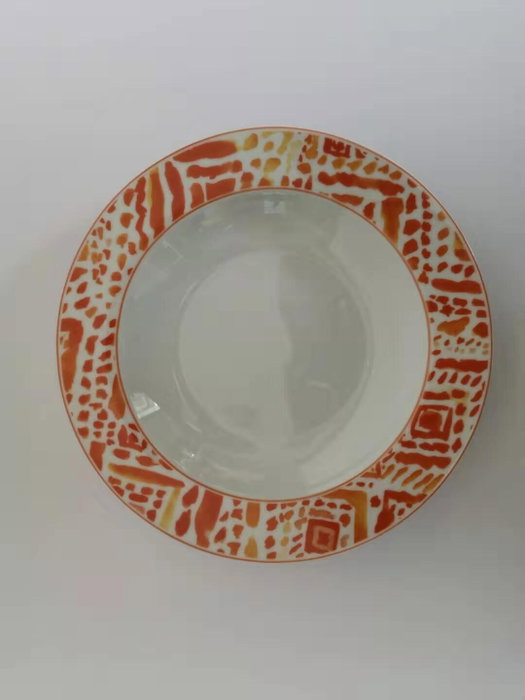 DKD Home Decor Set de 4 Platos de Porcelana Ethnic Shengda Naranja Surtido de 2 Diseño